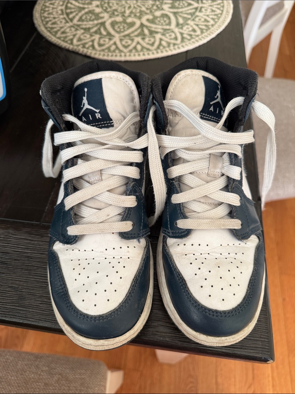 Jordan Kids White and Navy High-Top Sneakers